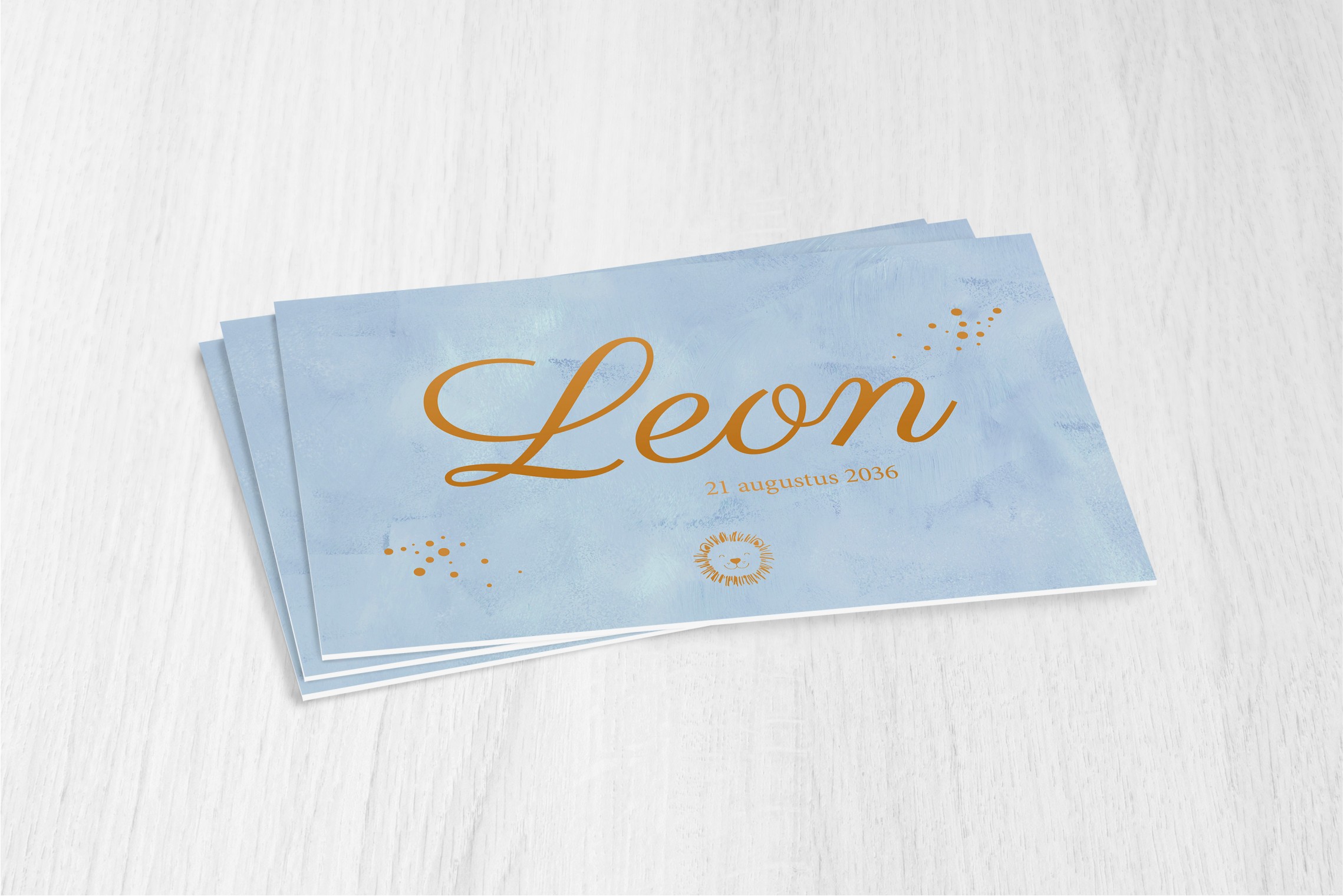 Blauw met bronzen leeuw